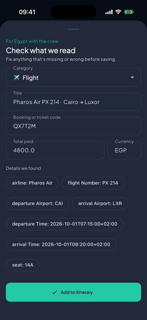 Flight details read from a boarding pass